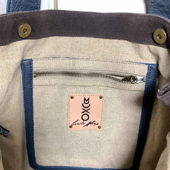 MUXO Brown Suede and Blue Leather Tote - Picture 11 of 15